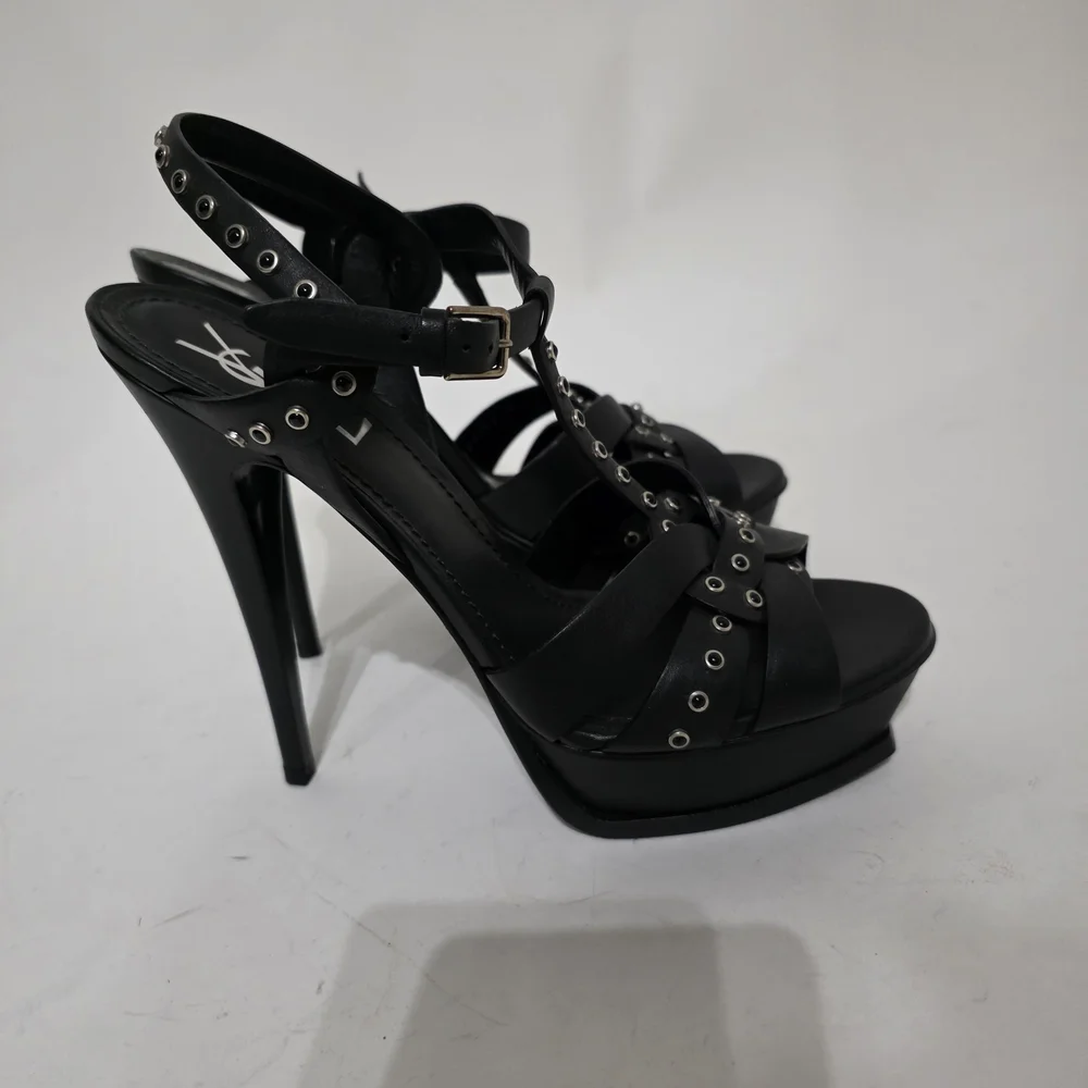 Saint Laurent Tribute Black Studded Strappy Platform Heels Women’s Size 40 - Picture 7 of 9